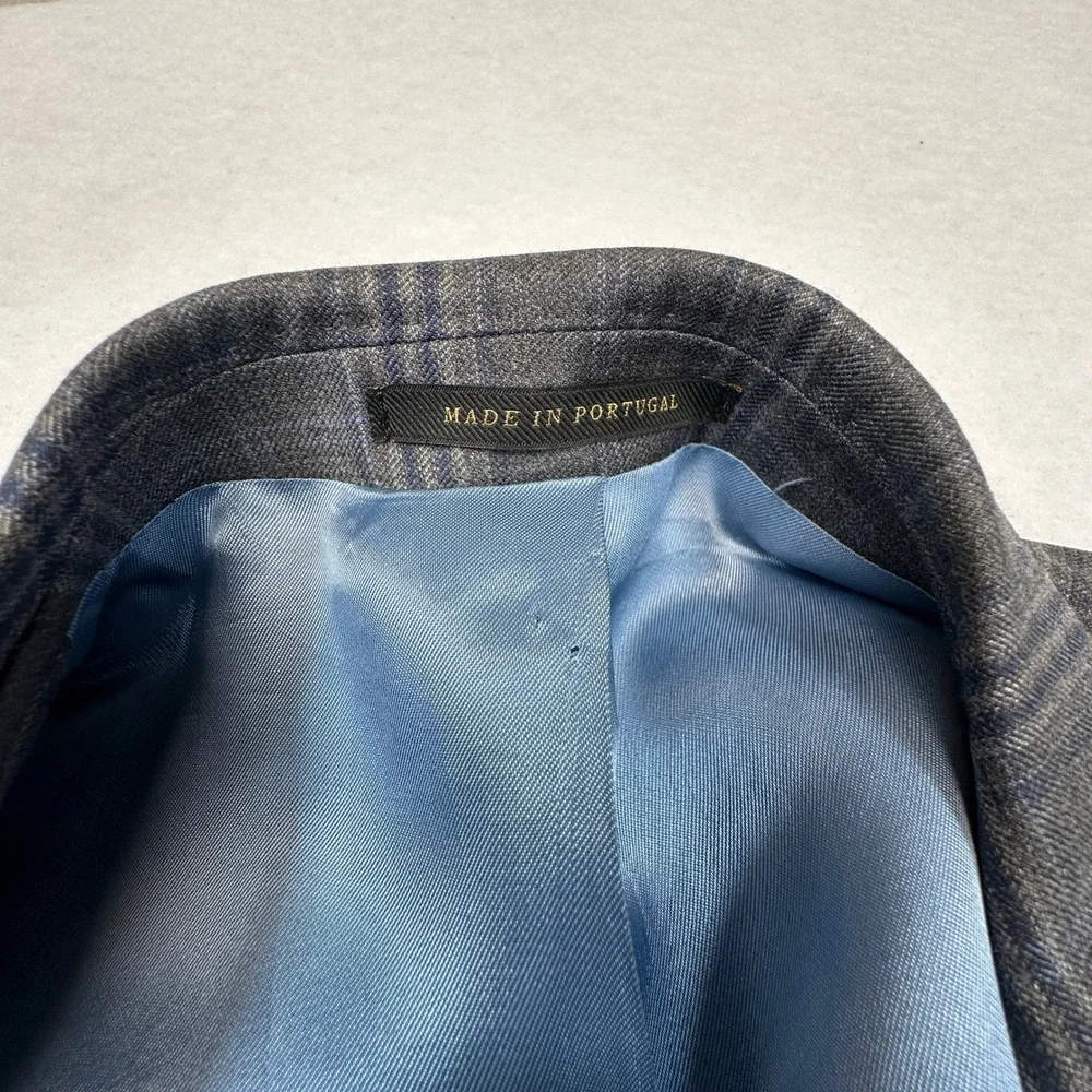J.Hilburn Sport Coat Mens 43R Grey Blue Glen Plaid 100% Wool European Fit Blazer